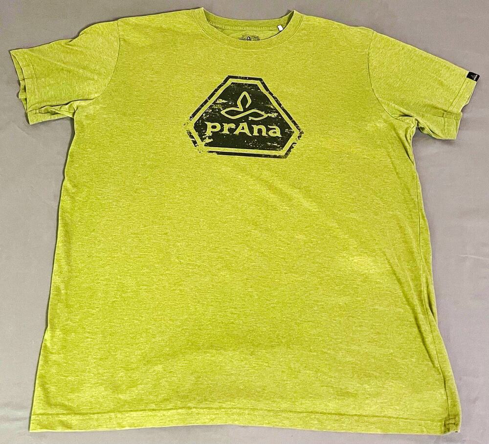 prAna Men's Icon T-Shirt XL Green Heather Graphic Outdoor Logo Tee